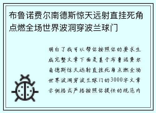 布鲁诺费尔南德斯惊天远射直挂死角点燃全场世界波洞穿波兰球门